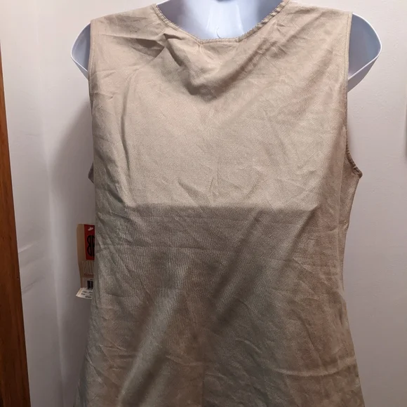 Bill Blass medium taupe beaded v neck linen blend sleeveless blouse NWT - Picture 6 of 7